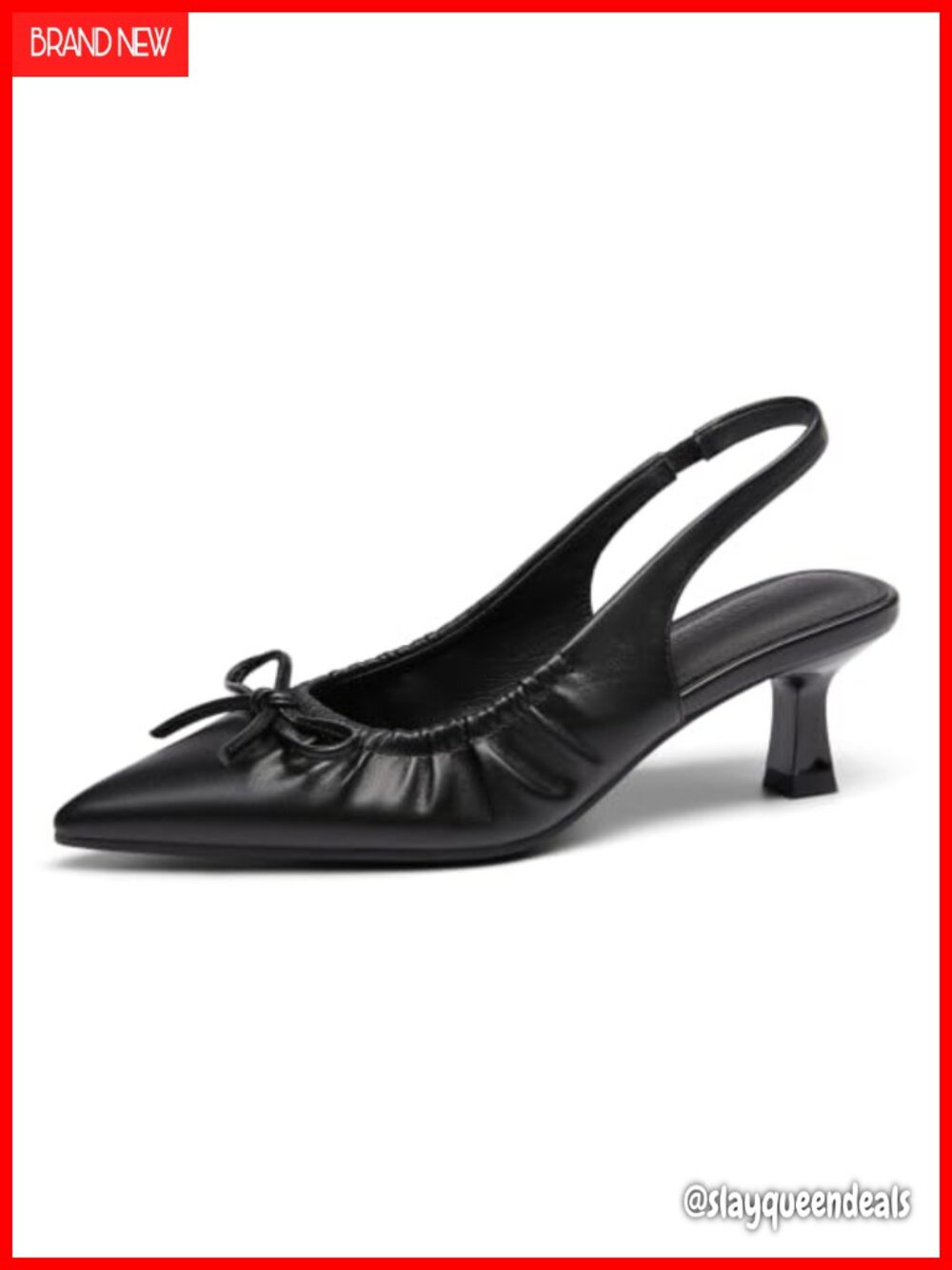 Slingback Kitten Heels Bow Pumps Pointed Toe Low Heel Work Party Dress Shoes